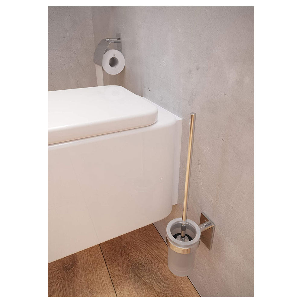 Porta scopino da incollo della collezione 'Stick' by Cosmic in ottone cromato e vetro satinato