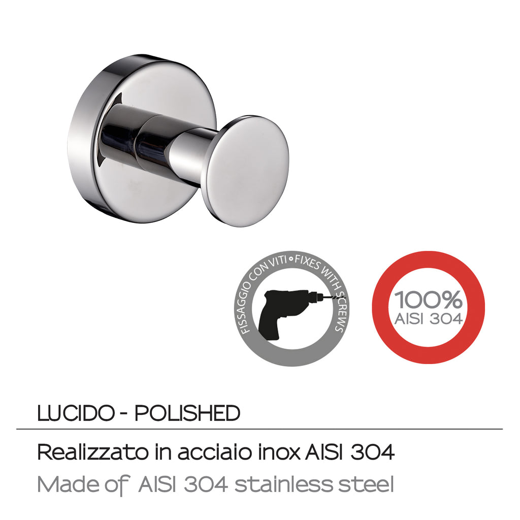 Appendiabiti singolo in Acciaio Inox AISI 304 Gedy serie Project - Lucido