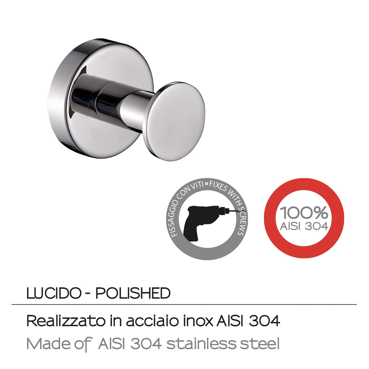 Appendiabiti singolo in Acciaio Inox AISI 304 Gedy serie Project - Lucido