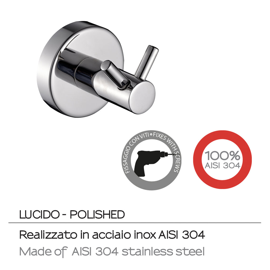 Appendiabiti doppio in Acciaio Inox AISI 304 Gedy serie Project - Lucido