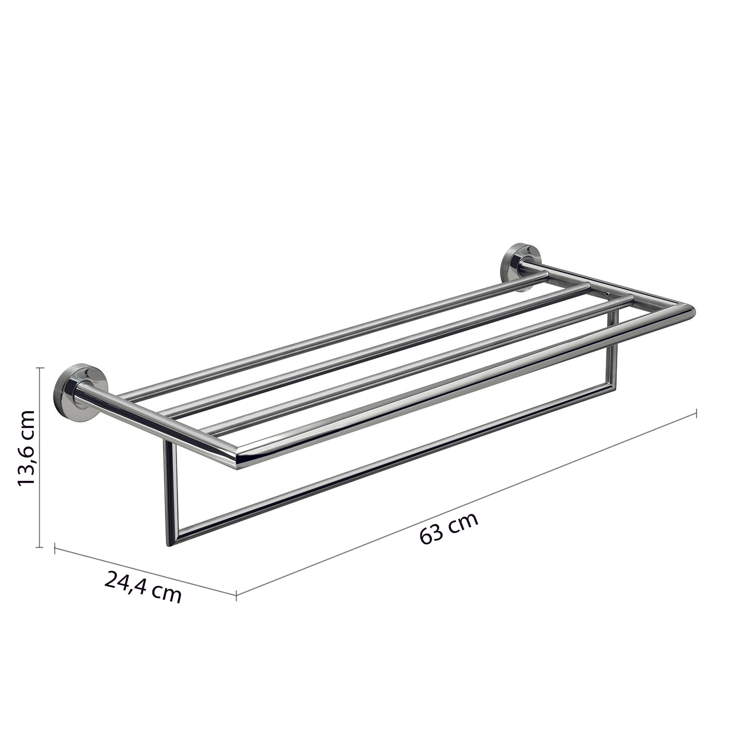 Mensola porta asciugamani L. 63 cm in Acciaio Inox AISI 304 Gedy serie Project - Lucido