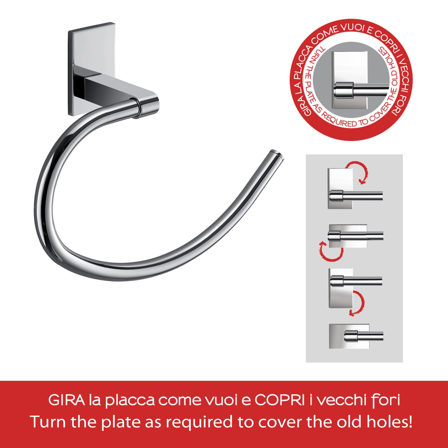 Portasalviette ad anello Gedy Maine in acciaio inox e cromall fissaggio a muro incollo