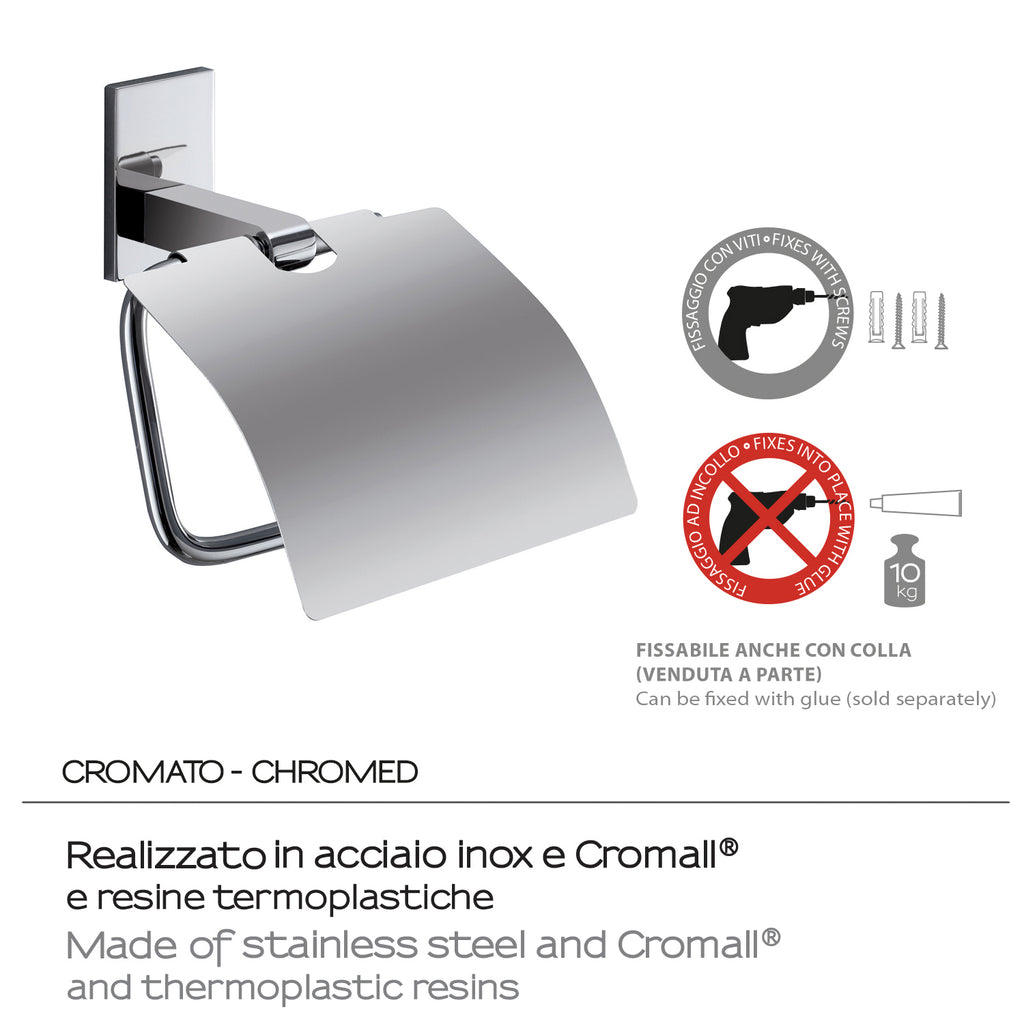 Gedy Portarotolo coperto Maine in acciaio inox e Cromall fissabile con colla