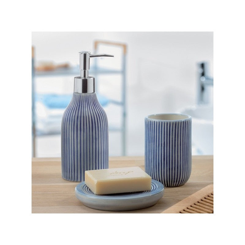 Dispenser di sapone modello Mykonos in ceramica blu