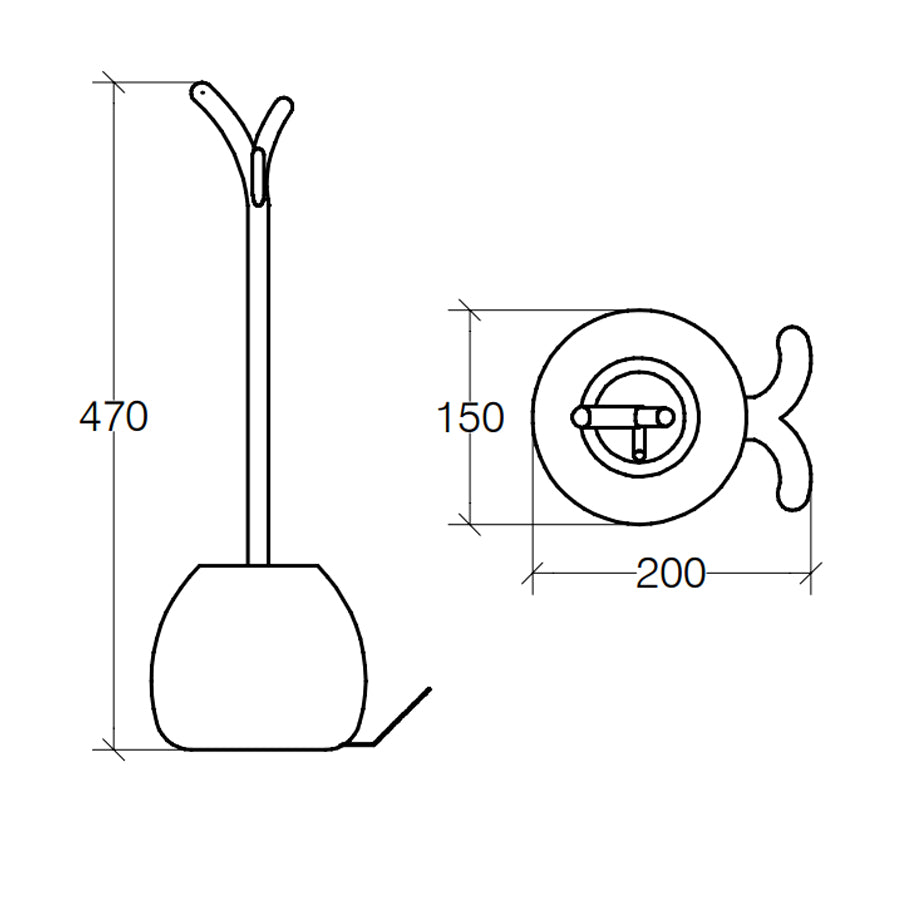 Portascopino 'PESSE' con scopino in acciaio inox lucido Lineabeta Balenghi a forma di lumaca stilizzata