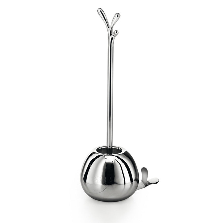Portascopino 'PESSE' con scopino in acciaio inox lucido Lineabeta Balenghi a forma di lumaca stilizzata