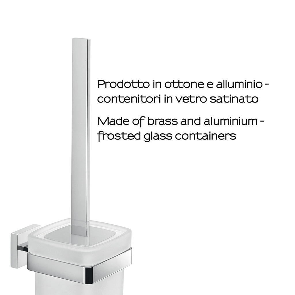 Portascopino WC a muro Gedy modello Elba con contenitore in vetro satinato - Cromato