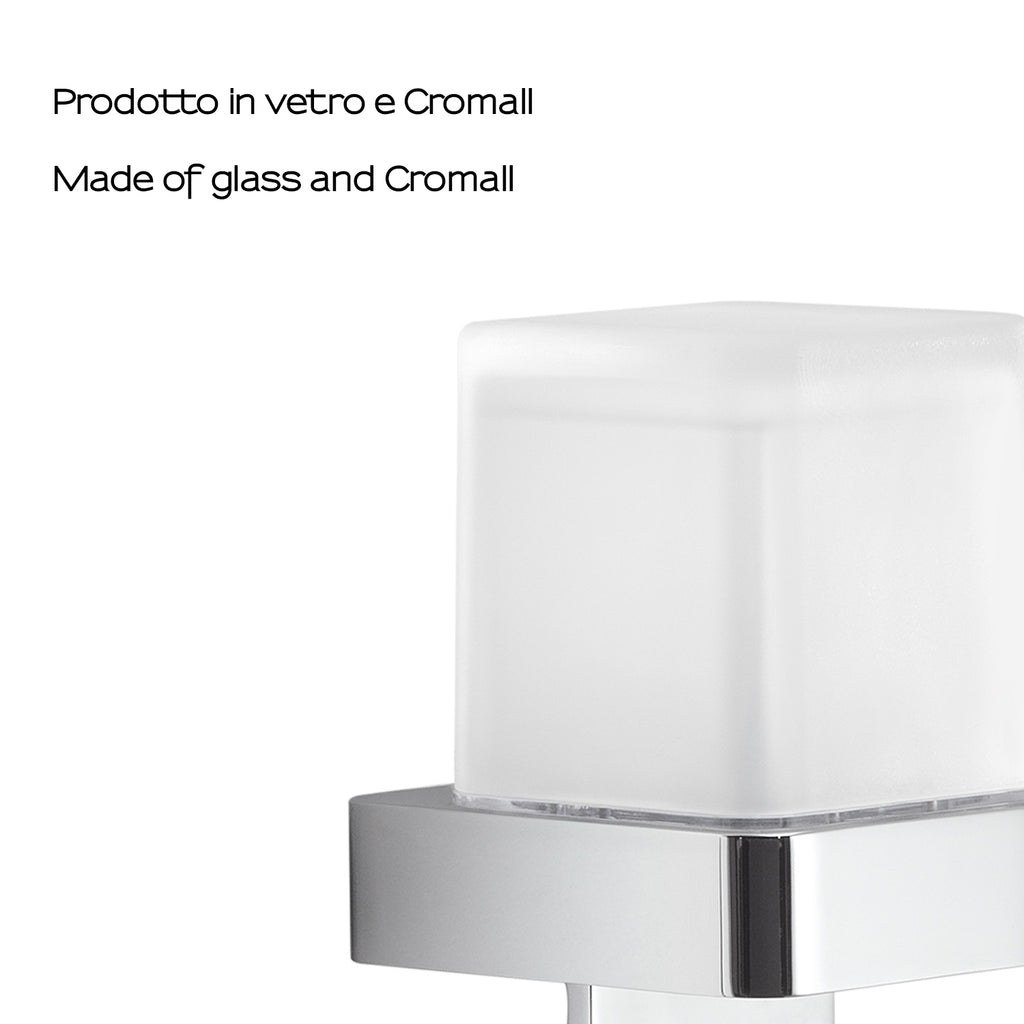 Distributore di sapone quadrato di Gedy modello Giava da 150 ml in vetro e Cromall - Cromato