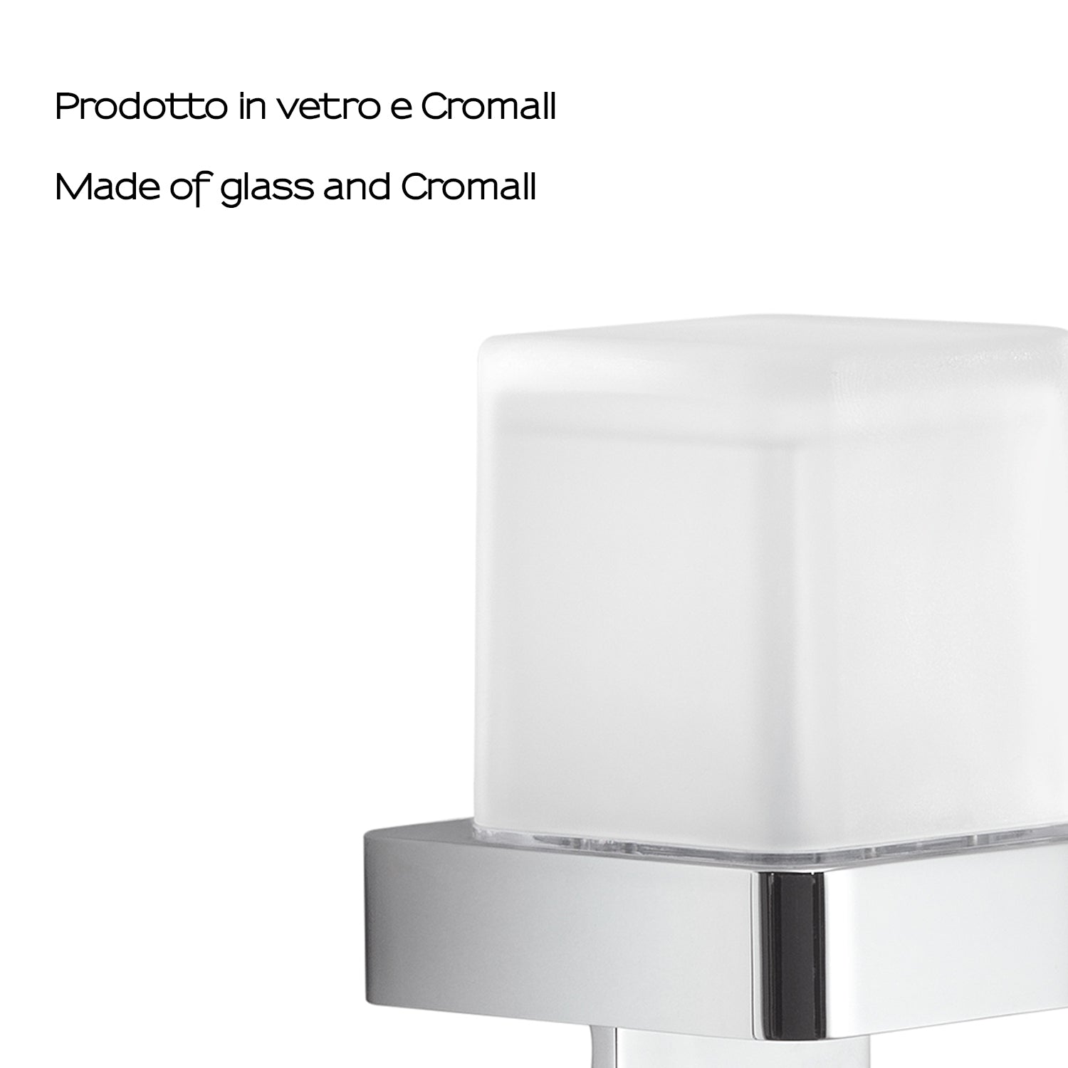 Distributore di sapone quadrato di Gedy modello Giava da 150 ml in vetro e Cromall - Cromato