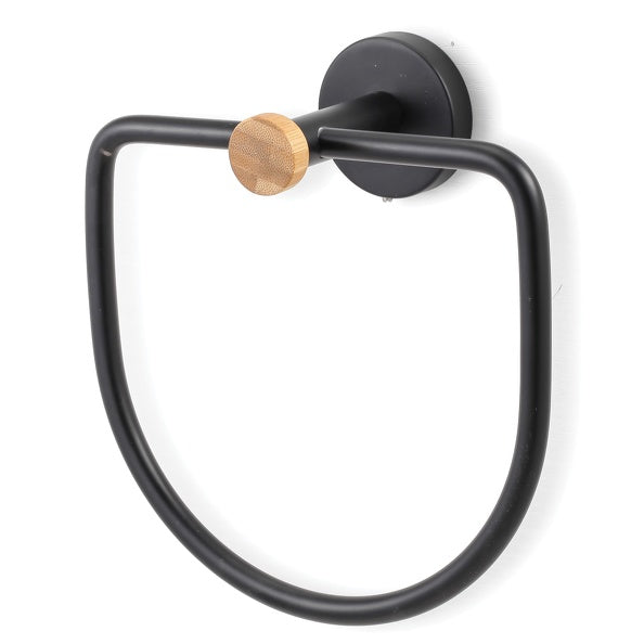 Porta asciugamani a parete modello Iana in Acciaio e BambÃ¹ - Nero Opaco