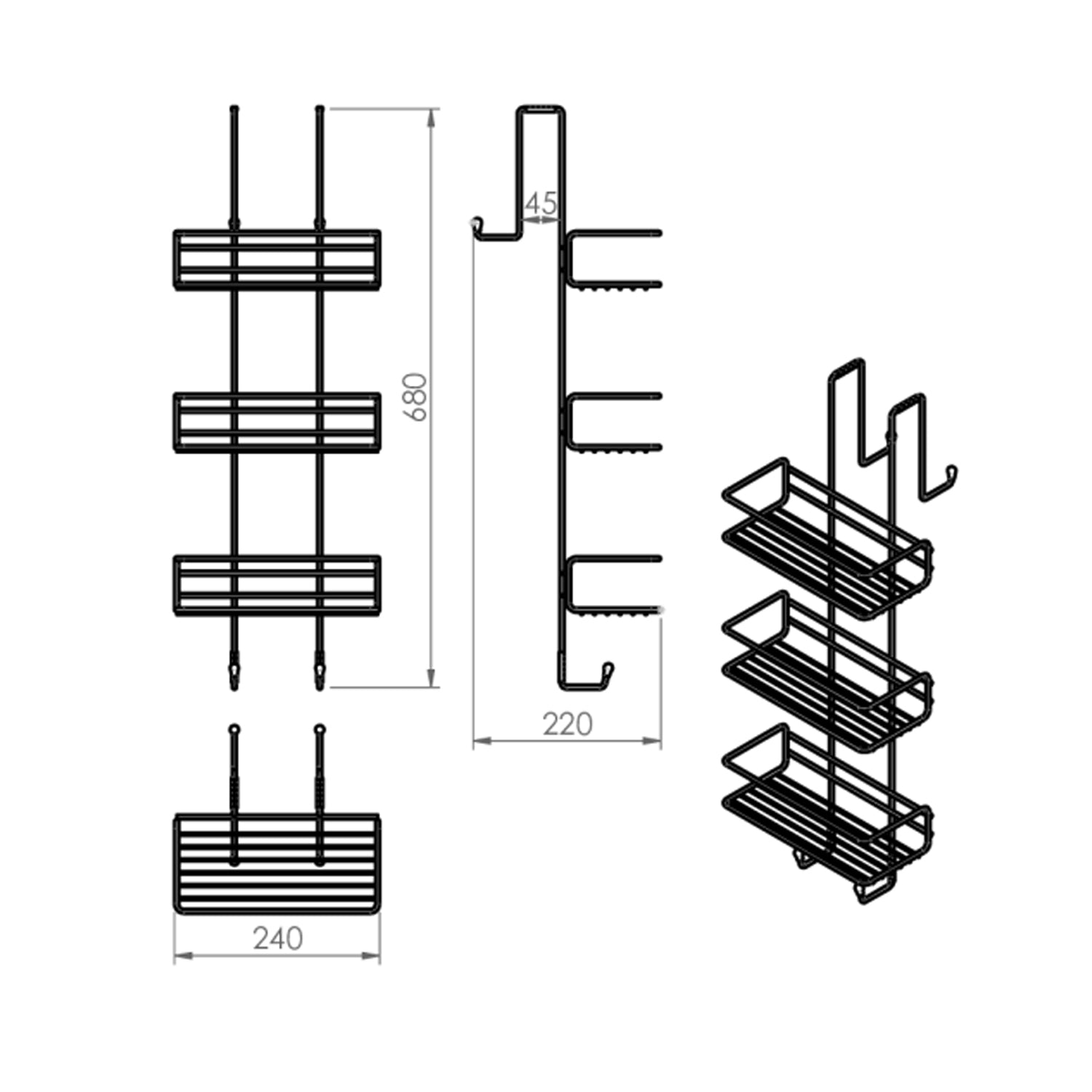 Portaoggetti doccia rettangolare a 3 piani Gedy modello Tito - Cromato