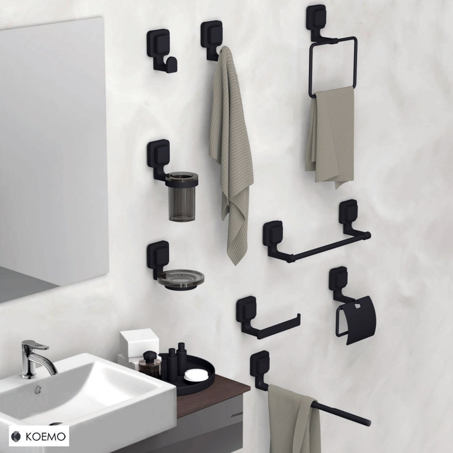 Portasalviette Koemo serie Kara con asta tonda 30 cm - Nero