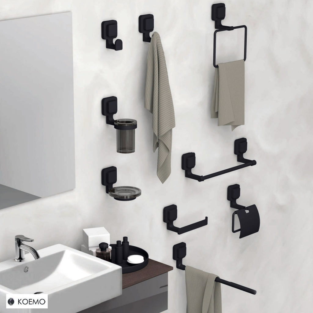 Portasalviette Koemo serie Kara con asta quadrata 45 cm - Nero