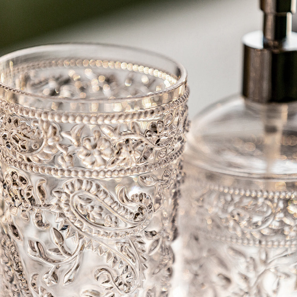 Set Accessori Bagno CipÃ¬ collezione Paisley in Pet decorato a rilievo trasparente