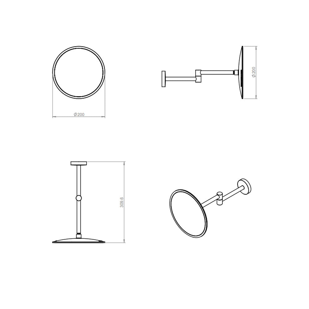 Specchio ingranditore a muro in ottone e plastica della collezione 'Black & White' by Cosmic  Nero lucido