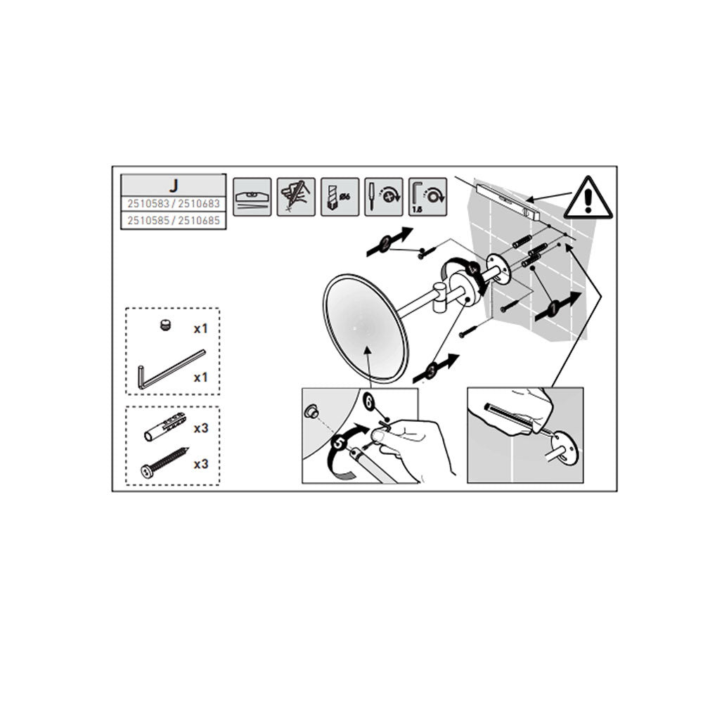 Specchio ingranditore a muro in ottone e plastica della collezione 'Black & White' by Cosmic - Nero satinato