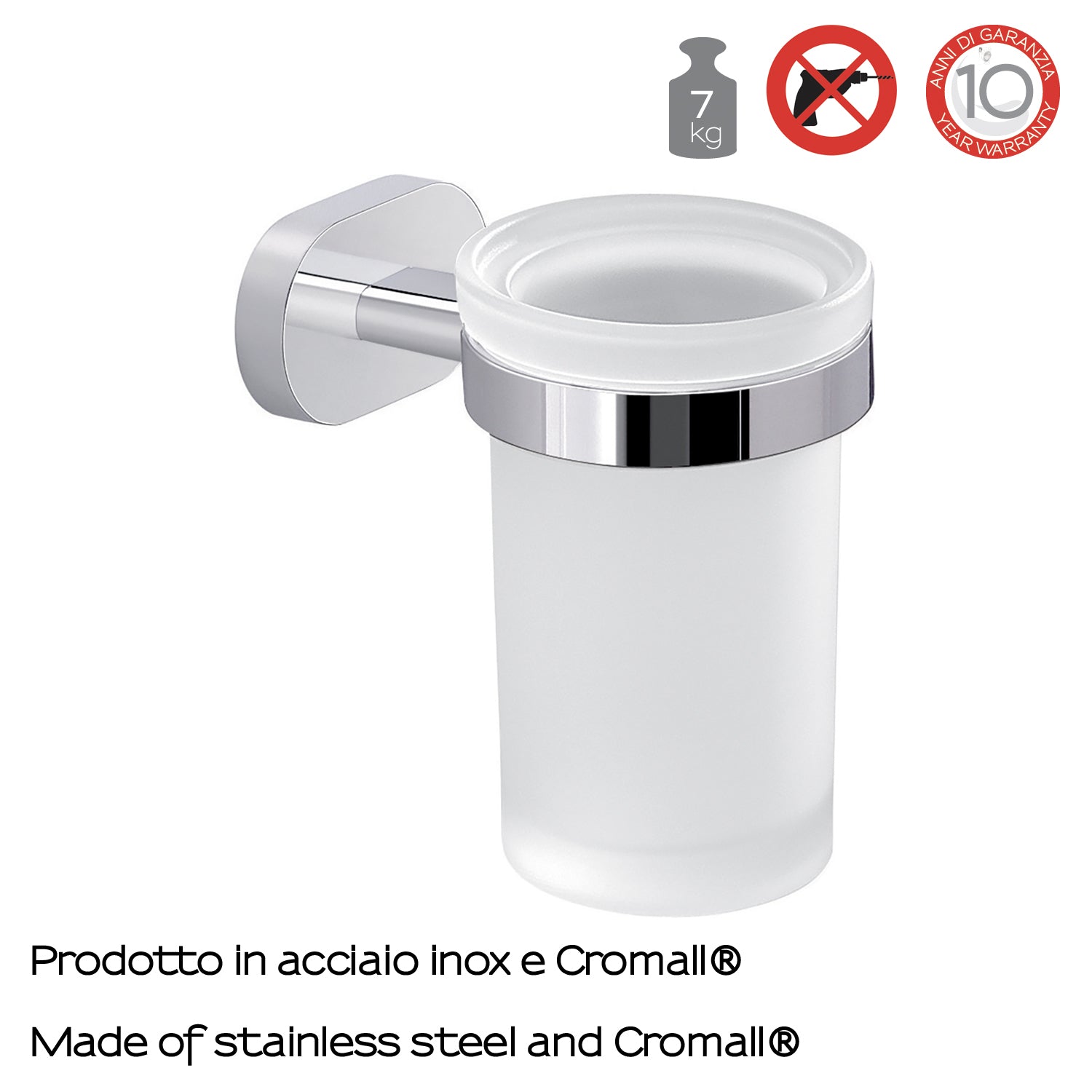 Portaspazzolini a parete Gedy Bernina in vetro e acciaio cromato