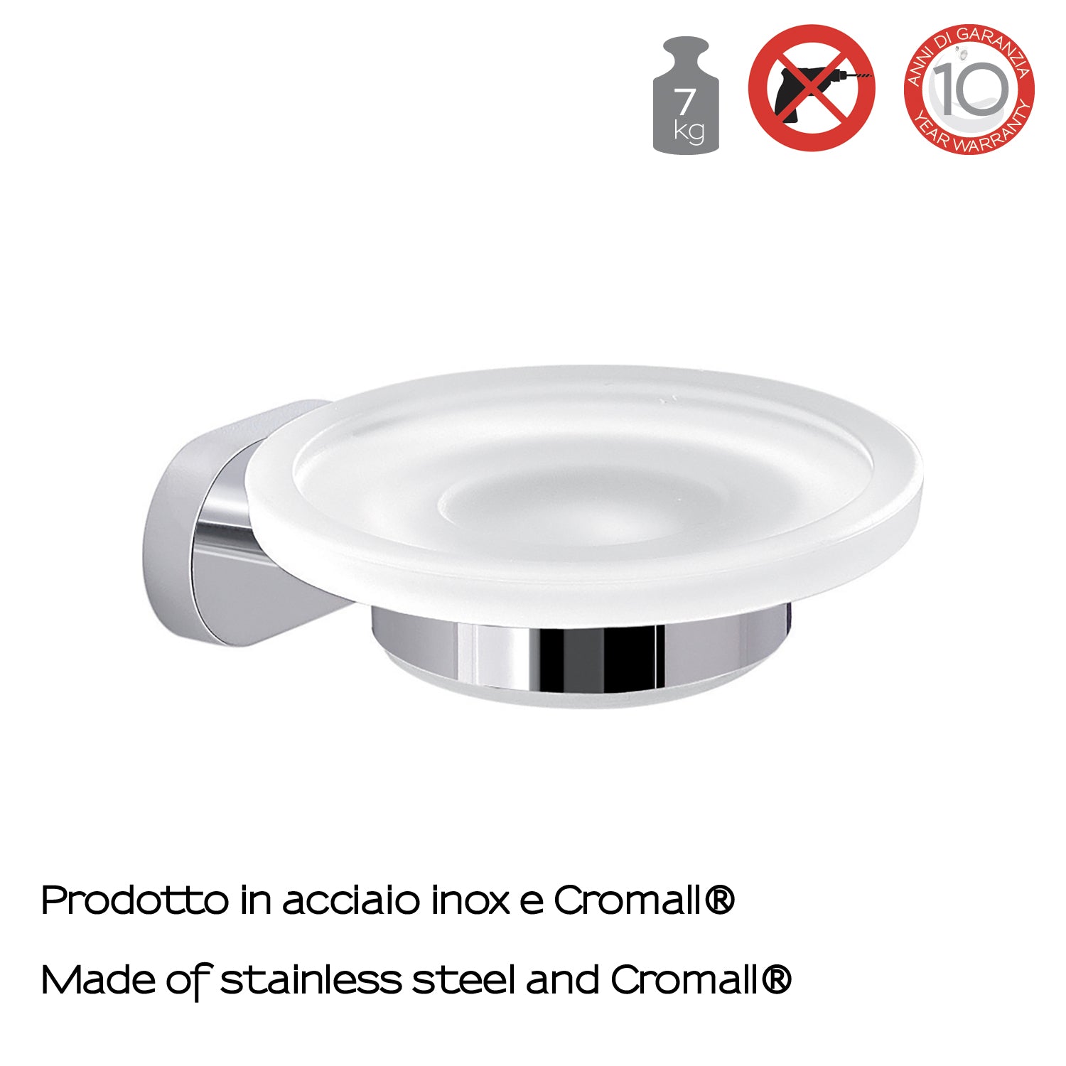 Portasapone a parete Gedy Bernina in vetro e acciaio inox cromato