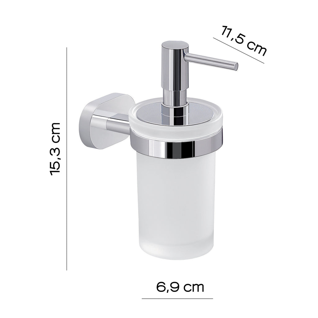 Dosasapone a parete Gedy Bernina vetro e acciaio inox. Erogatore in plastica cromata