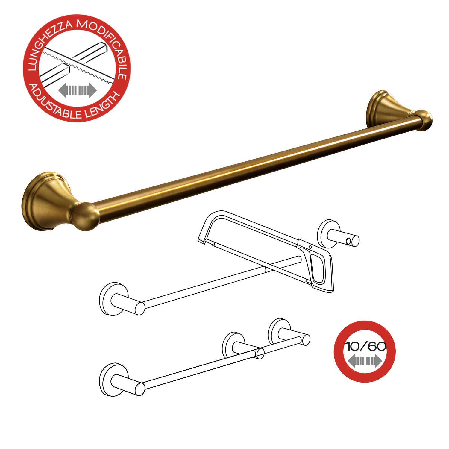 Portasalviette 60 cm a parete di Gedy serie Romance - Bronzo