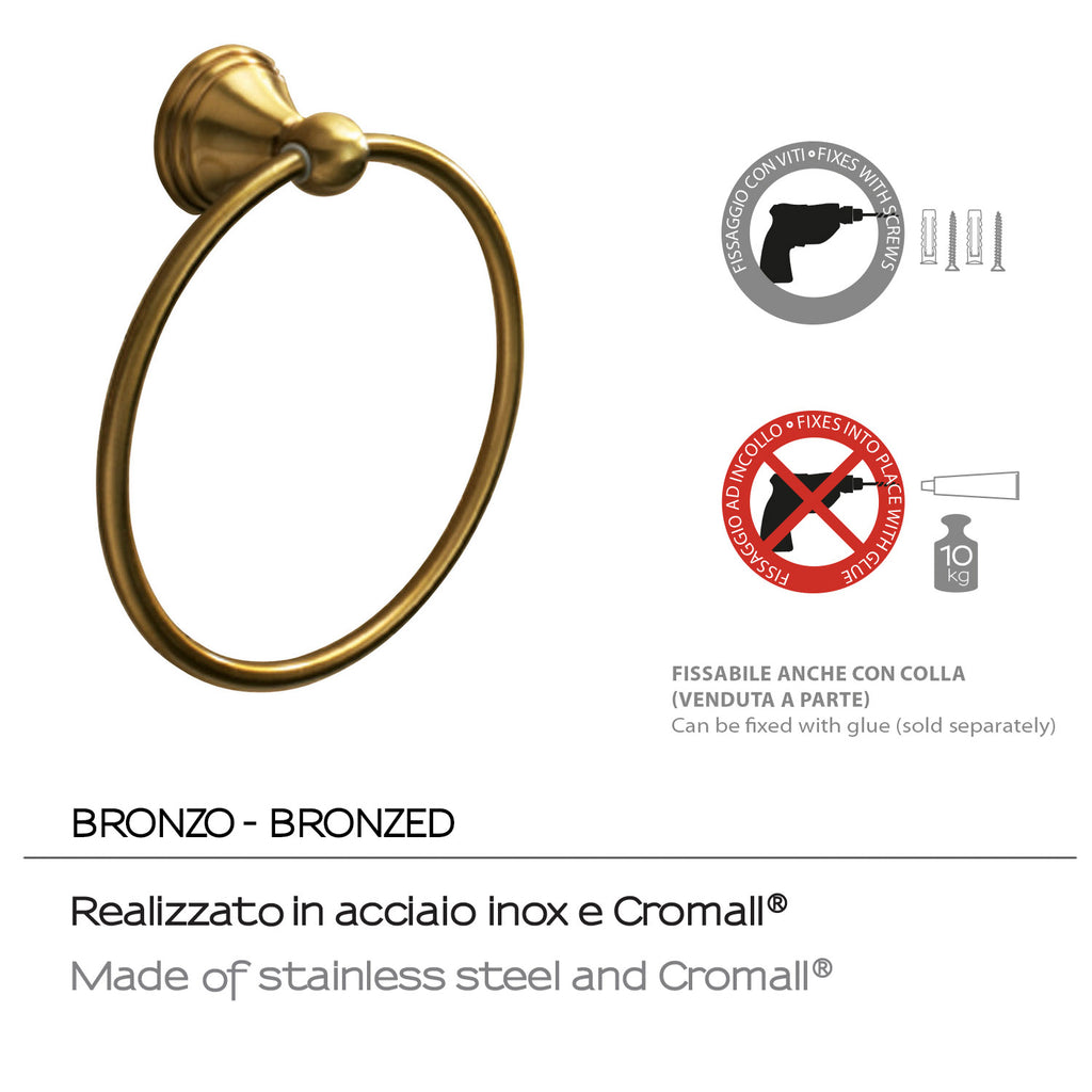 Porta asciugamani ad anello con installazione a parete di Gedy serie Romance - Bronzo
