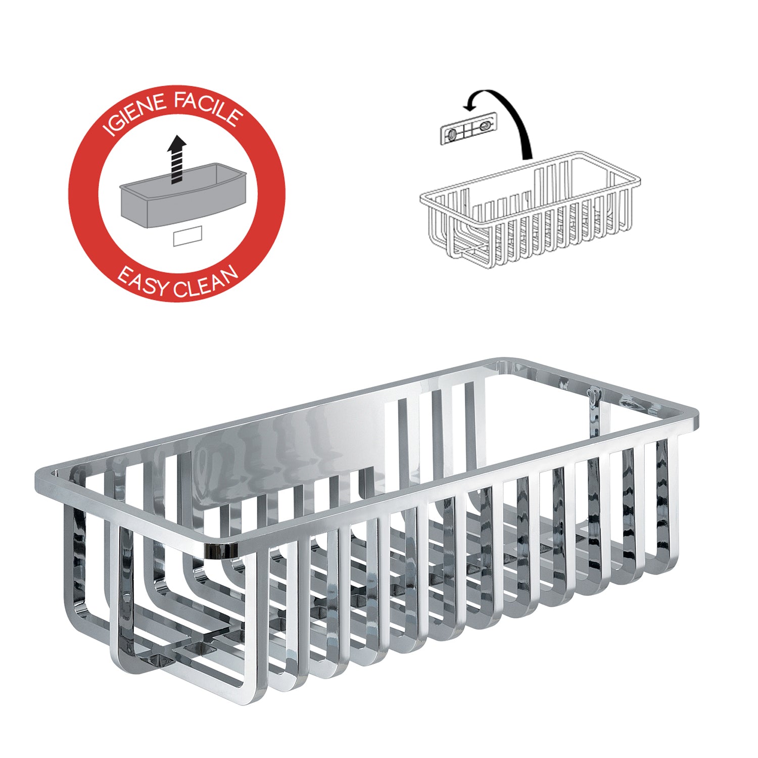 Portaoggetti doccia rettangolare modello Tiberio di Gedy - Cromato
