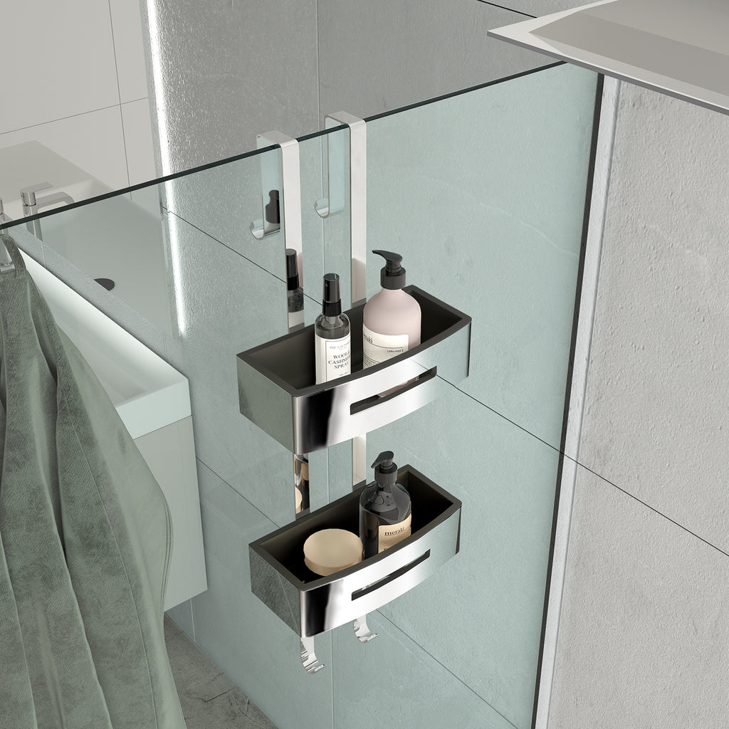 Portaoggetti doccia appendibile a 2 ripiani modello Poseidon di Gedy - Nero lucido