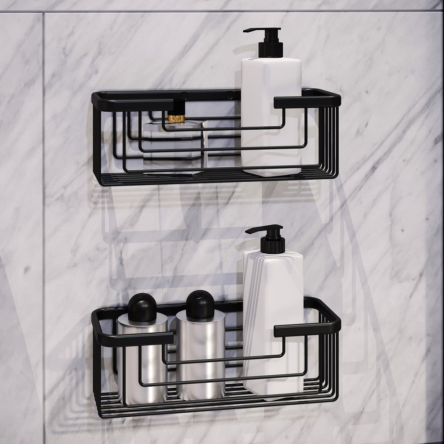 Portaoggetti doccia rettangolare alto modello Augustus di Gedy - Nero Matt