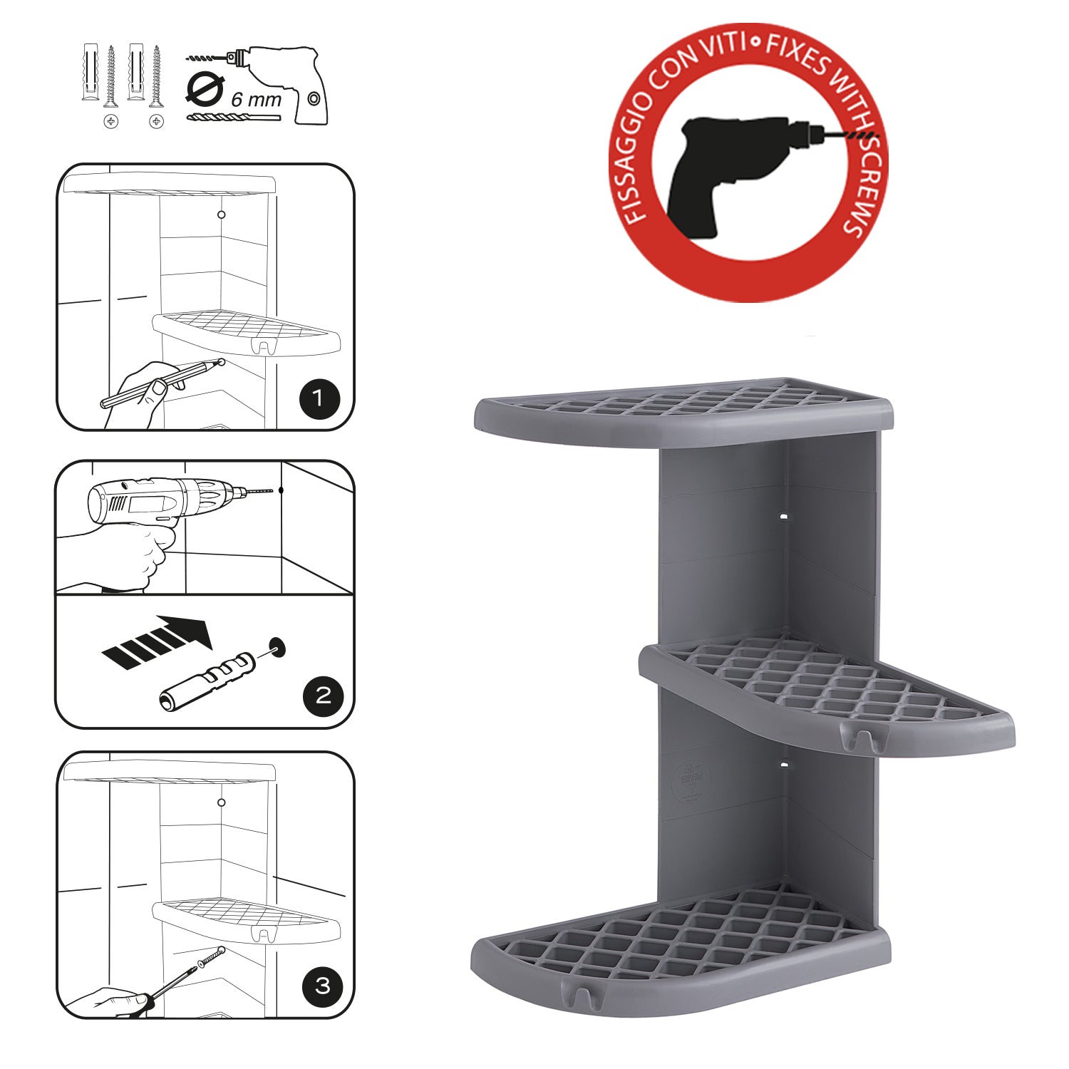 Portaoggetti doccia angolare modello Oscar di Gedy - Grigio