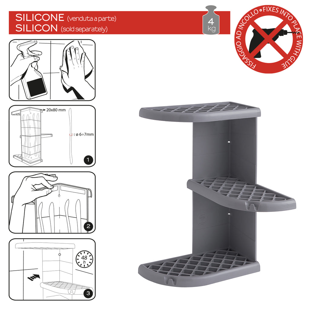 Portaoggetti doccia angolare modello Oscar di Gedy - Grigio