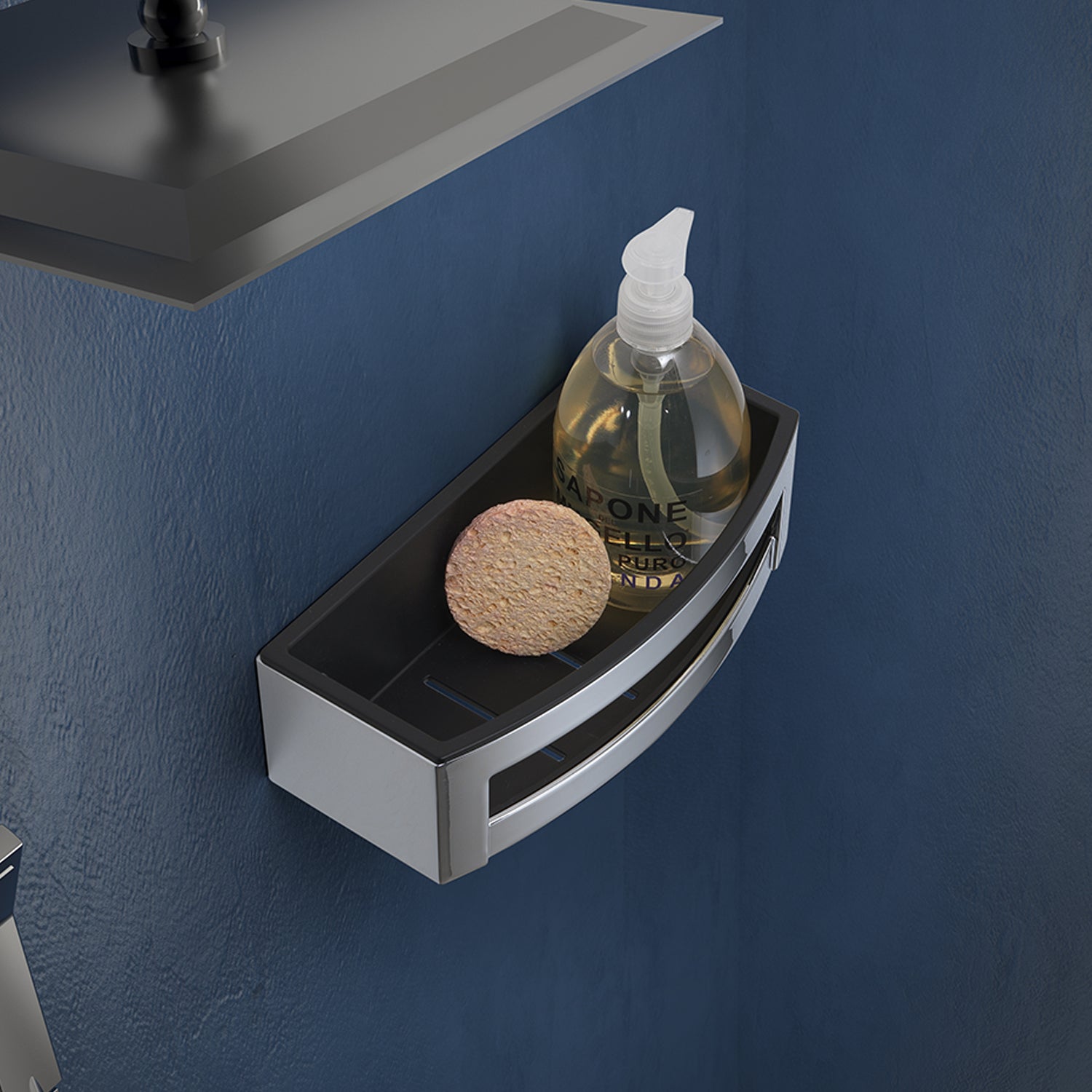 Portaoggetti doccia rettangolare modello Zante di Gedy in Cromall e ABS - Cromato/Nero