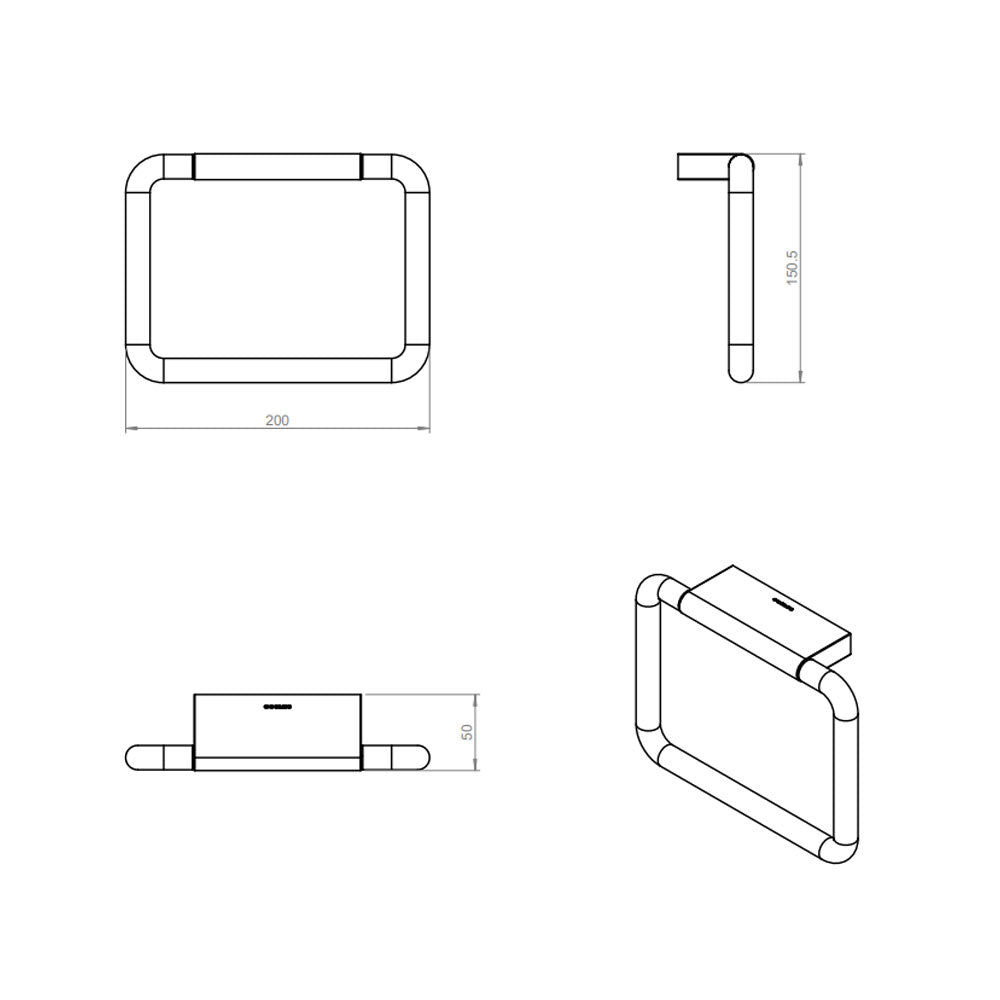 Porta asciugamani sospeso ad anello in ottone della collezione 'Black & White' by Cosmic - Nero satinato 5x20x15 cm
