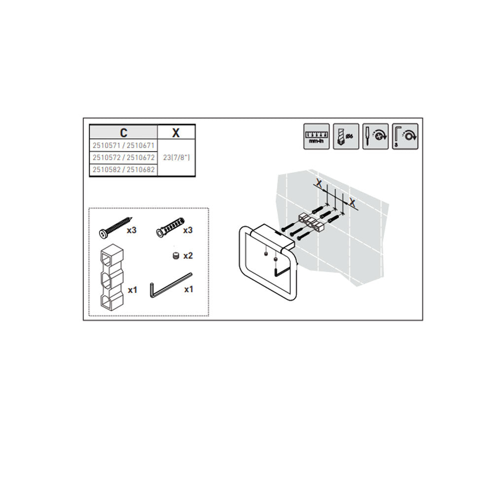 Porta asciugamani sospeso ad anello in ottone della collezione 'Black & White' by Cosmic - Nero satinato 5x20x15 cm