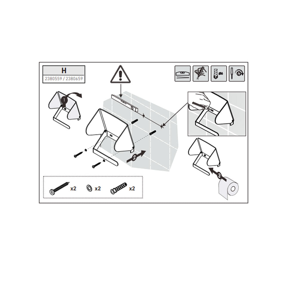 Porta rotolo sospeso in ottone della collezione 'Black & White' by Cosmic - Bianco satinato 13x11