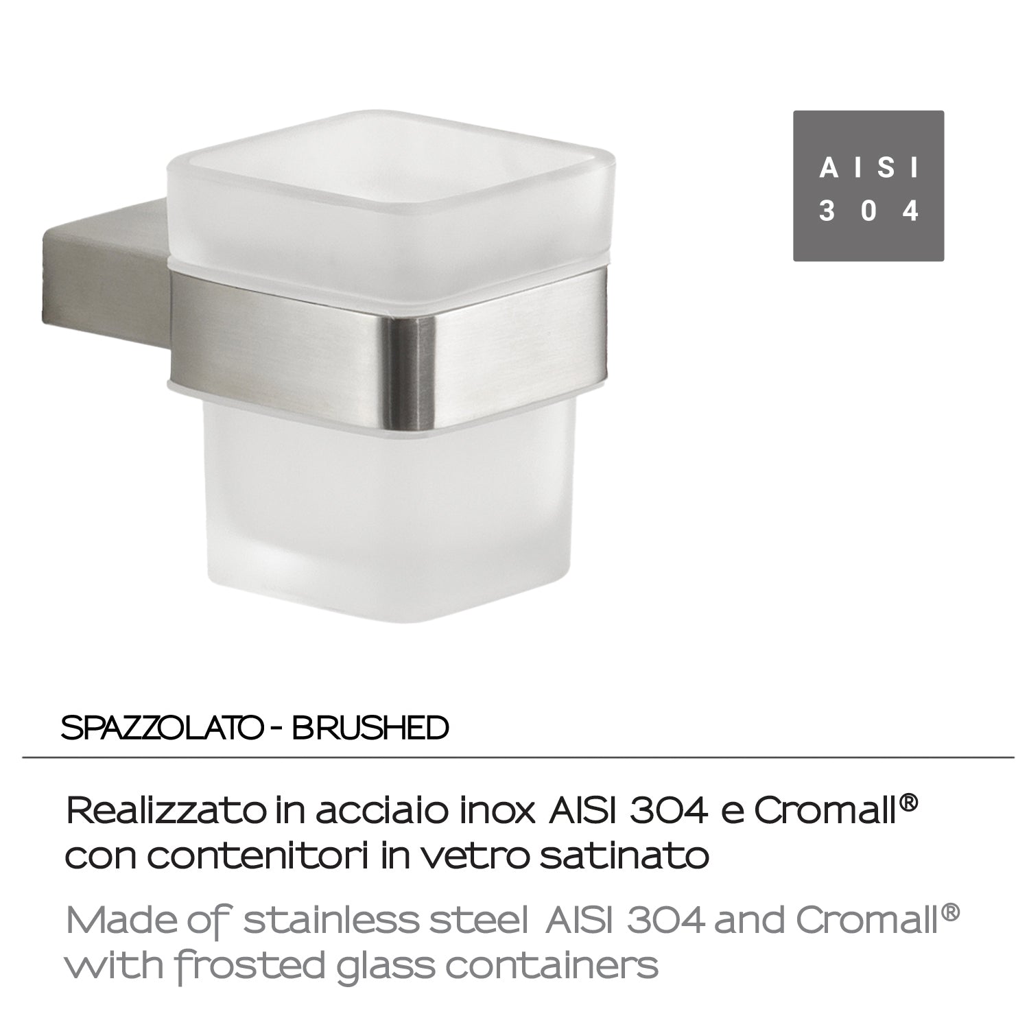 Portaspazzolini in Acciaio Inox AISI 304 e Cromall Maui di Gedy - Spazzolato