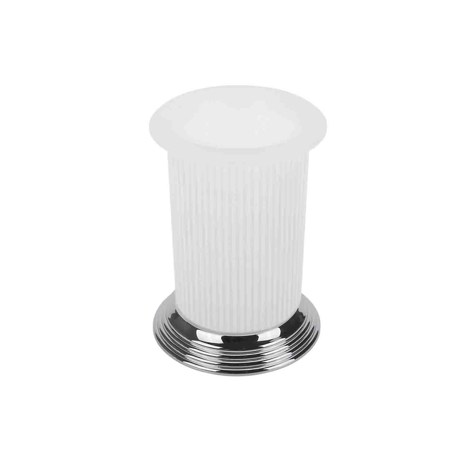 Porta bicchiere d'appoggio in ottone cromato e vetro acidato collezione Hermitage di Colombo Design