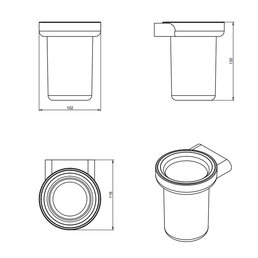 Porta spazzolino con supporto in ottone verniciato della collezione 'Architect s+' by Cosmic - Nero satinato