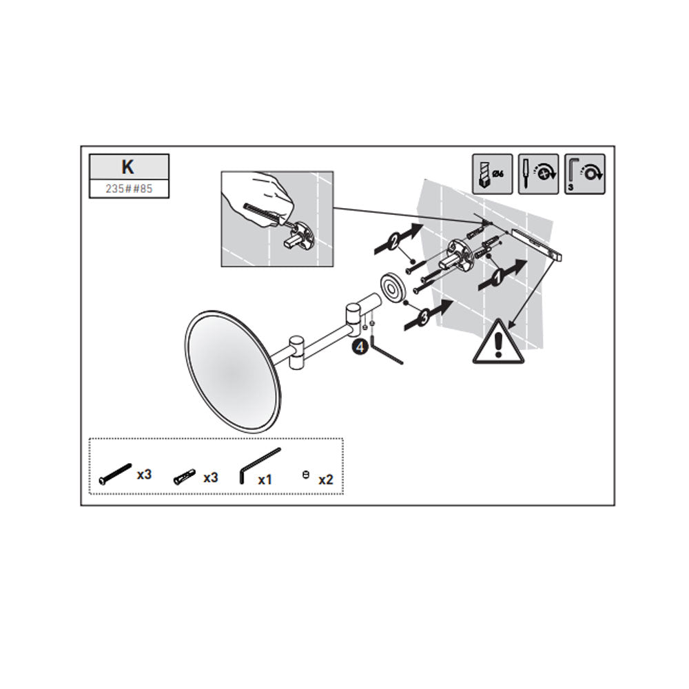 Specchio ingranditore a muro con supporto in ottone cromato della collezione 'Architect s+' by Cosmic