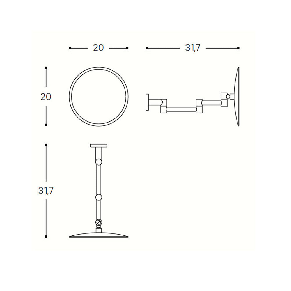 Specchio ingranditore a muro con supporto in ottone verniciato della collezione 'Architect s+' by Cosmic - Nero satinato