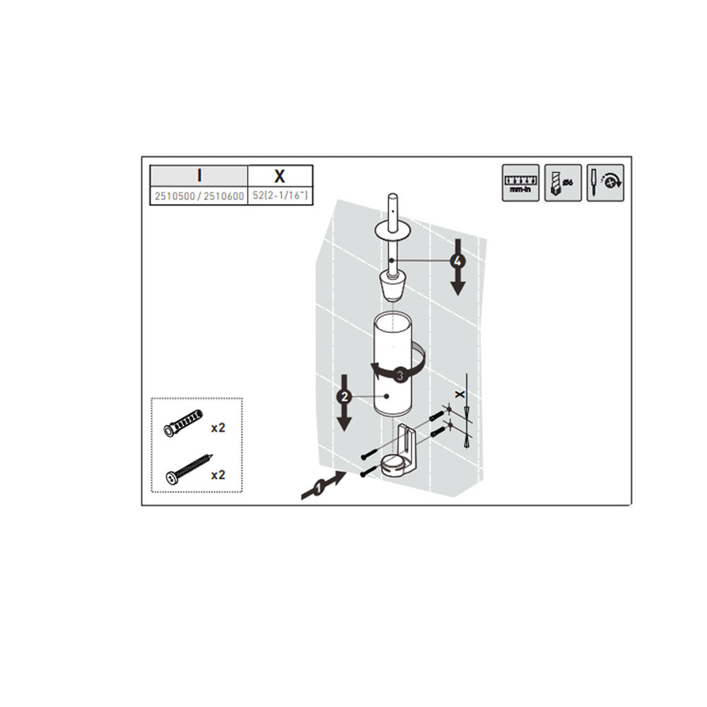 Porta scopino a terra/muro in ottone della collezione 'Black & White' by Cosmic - Bianco satinato 9x10x37 cm