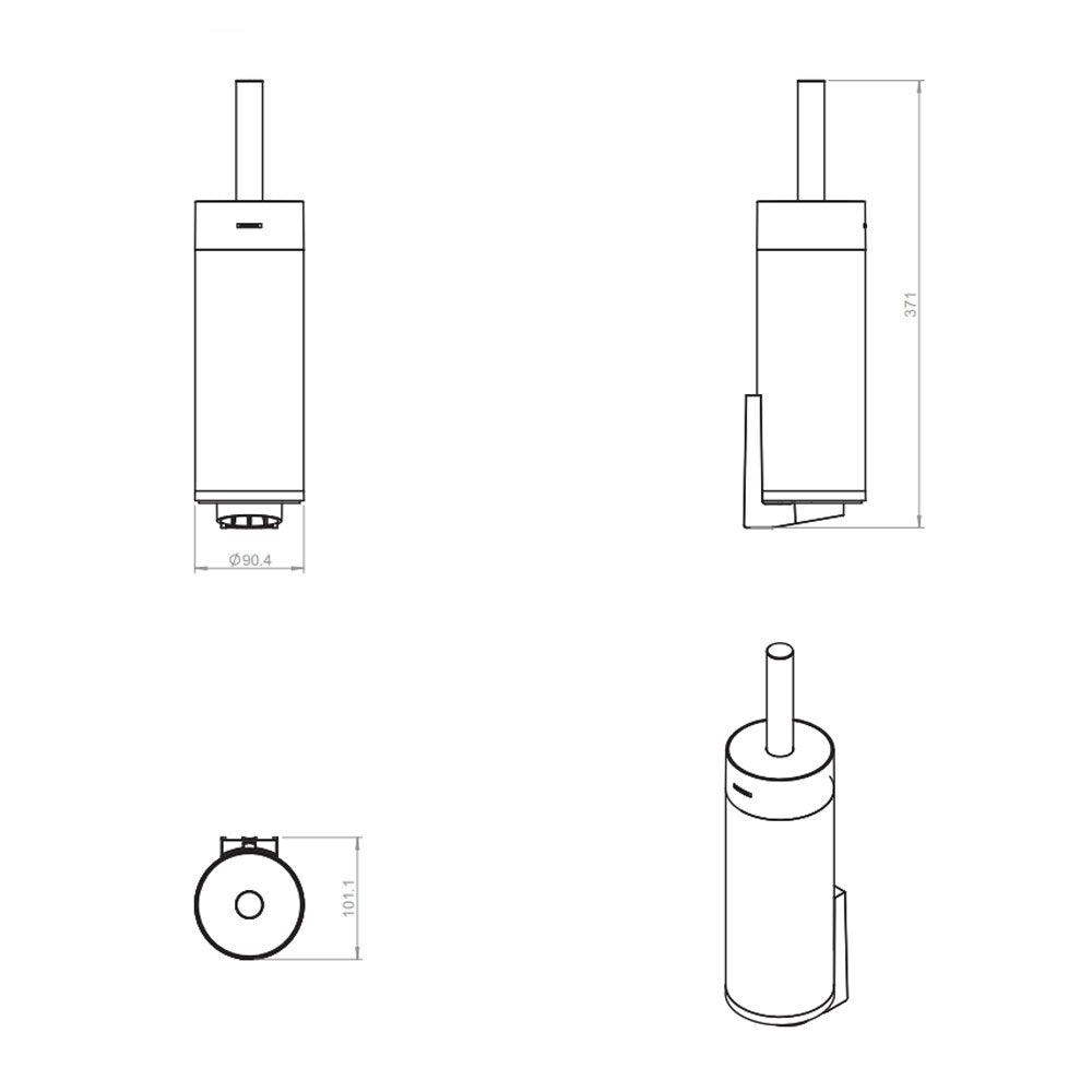 Porta scopino a terra/muro in ottone della collezione 'Black & White' by Cosmic - Nero satinato 9x10x37 cm