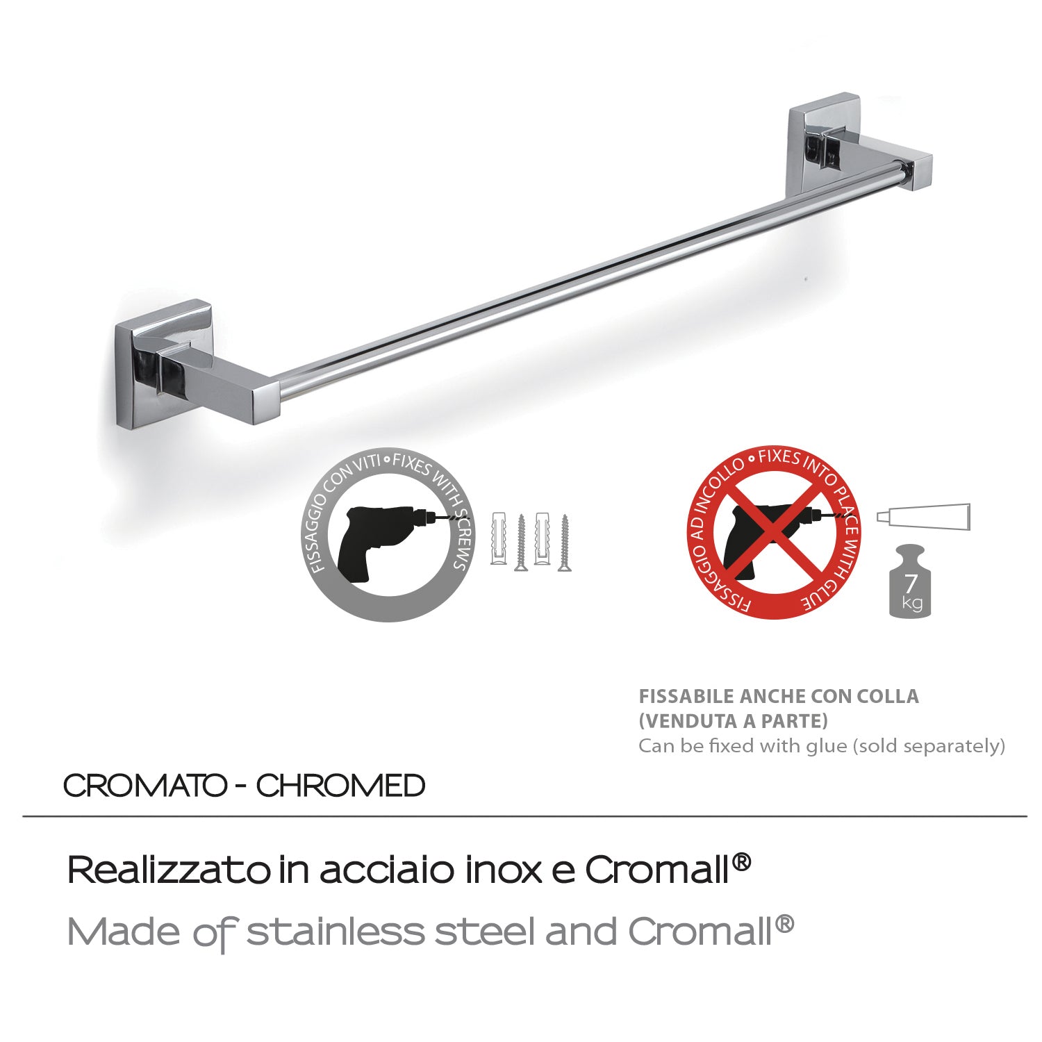Porta asciugamani 45 cm a muro di Gedy serie Olimpo - Cromato