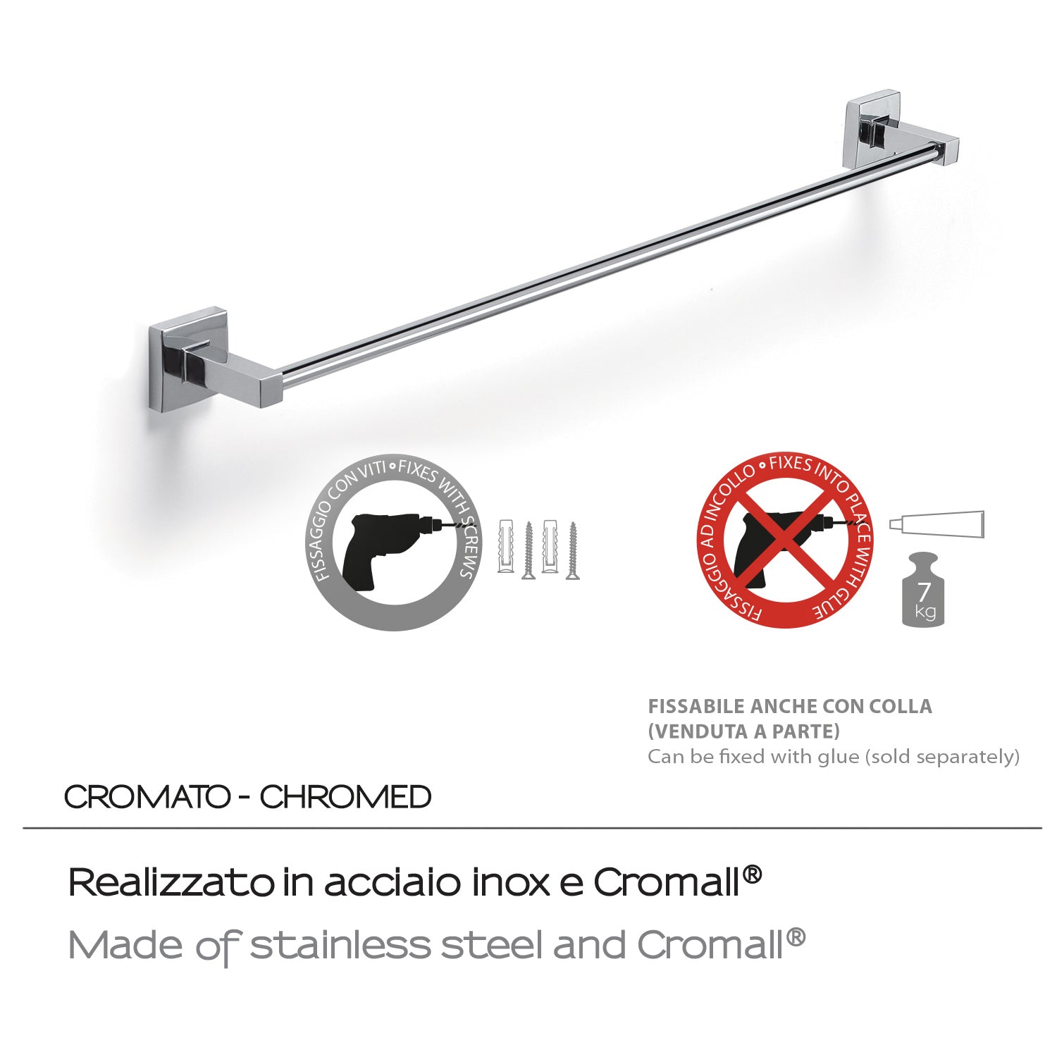 Porta asciugamani 60 cm a muro di Gedy serie Olimpo - Cromato