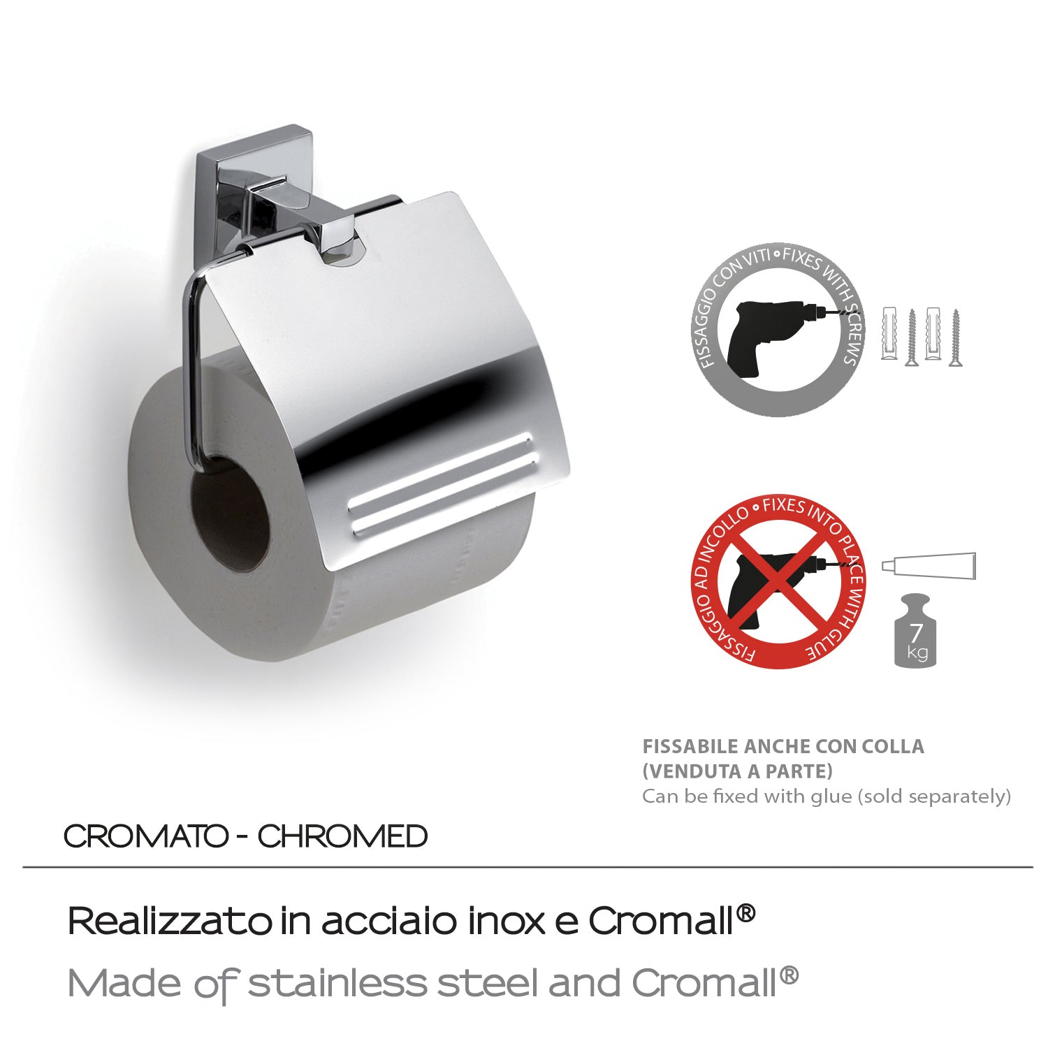 Porta carta igienica coperto a muro di Gedy serie Olimpo - Cromato