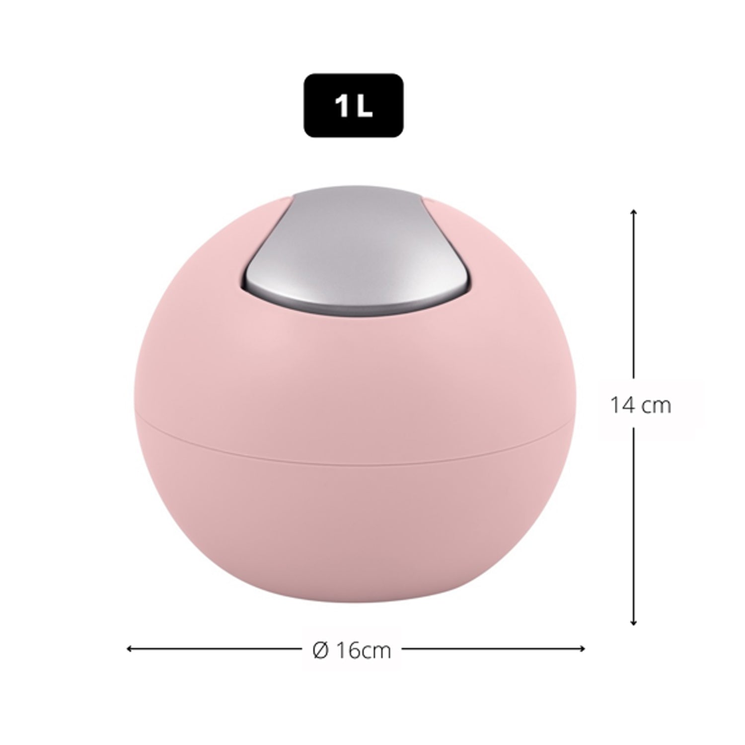 Pattumiera da 1L con coperchio basculante rimovibile modello Bowl - Rosa Matt