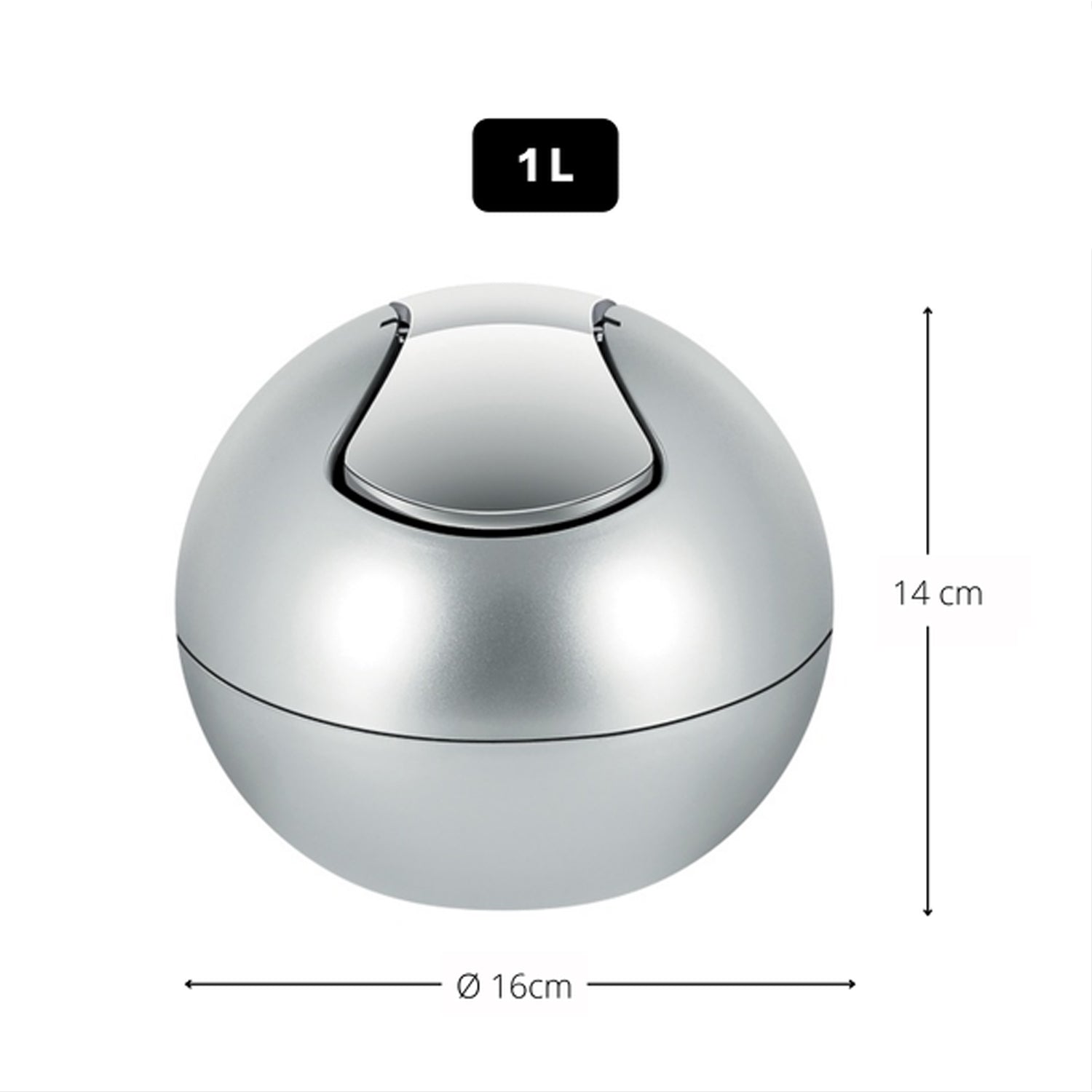 Pattumiera da 1L con coperchio basculante rimovibile modello Bowl - Argento