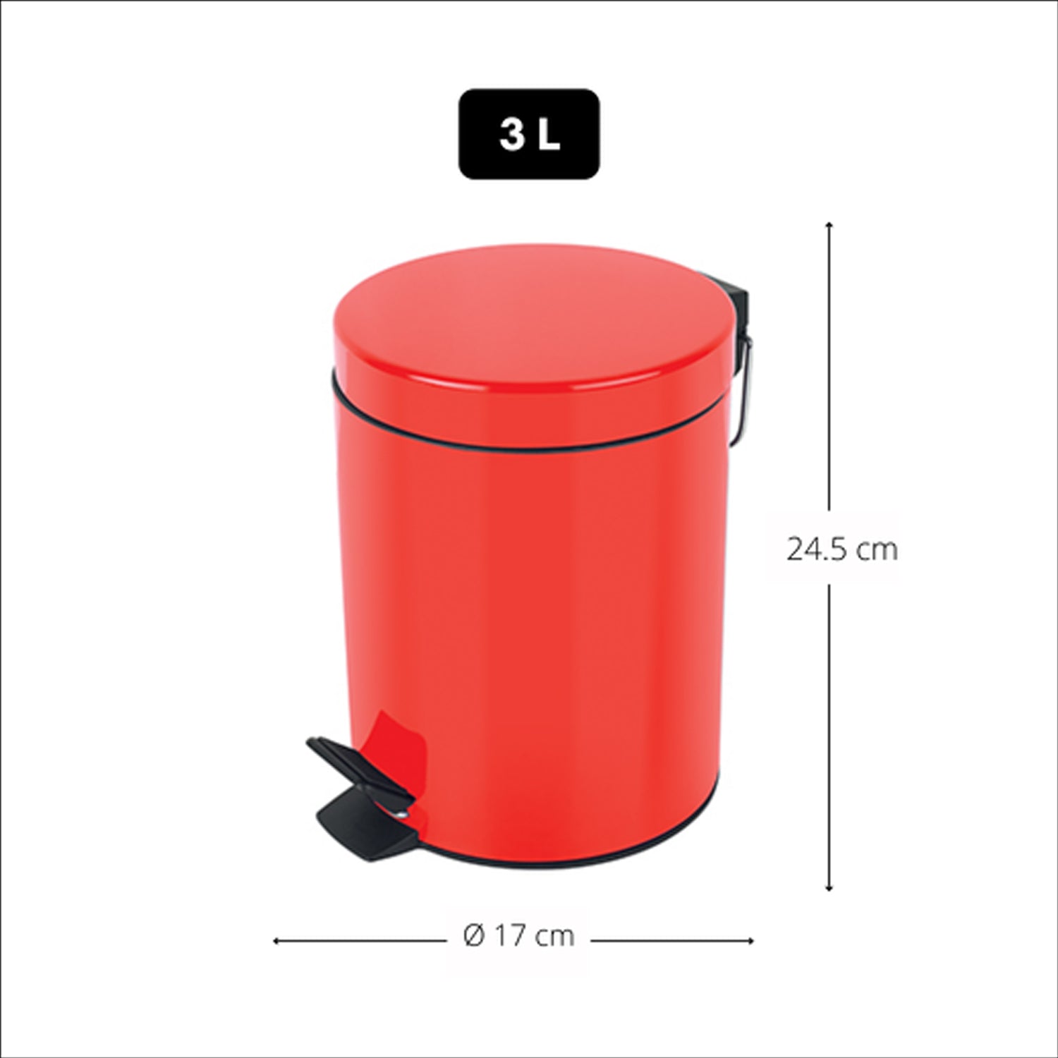 Pattumiera a pedale da 3L in Acciaio modello Sydney - Rosso
