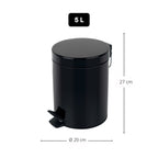 Pattumiera a pedale da 5L in Acciaio modello Sydney - Nero