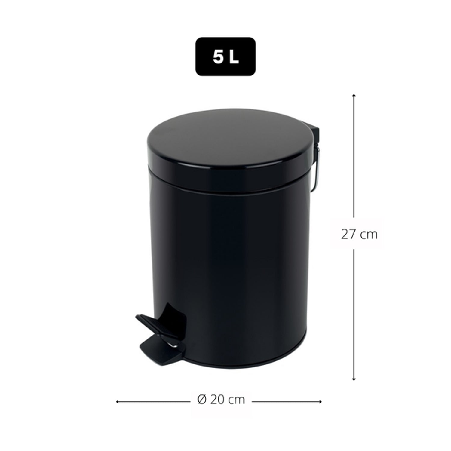 Pattumiera a pedale da 5L in Acciaio modello Sydney - Nero