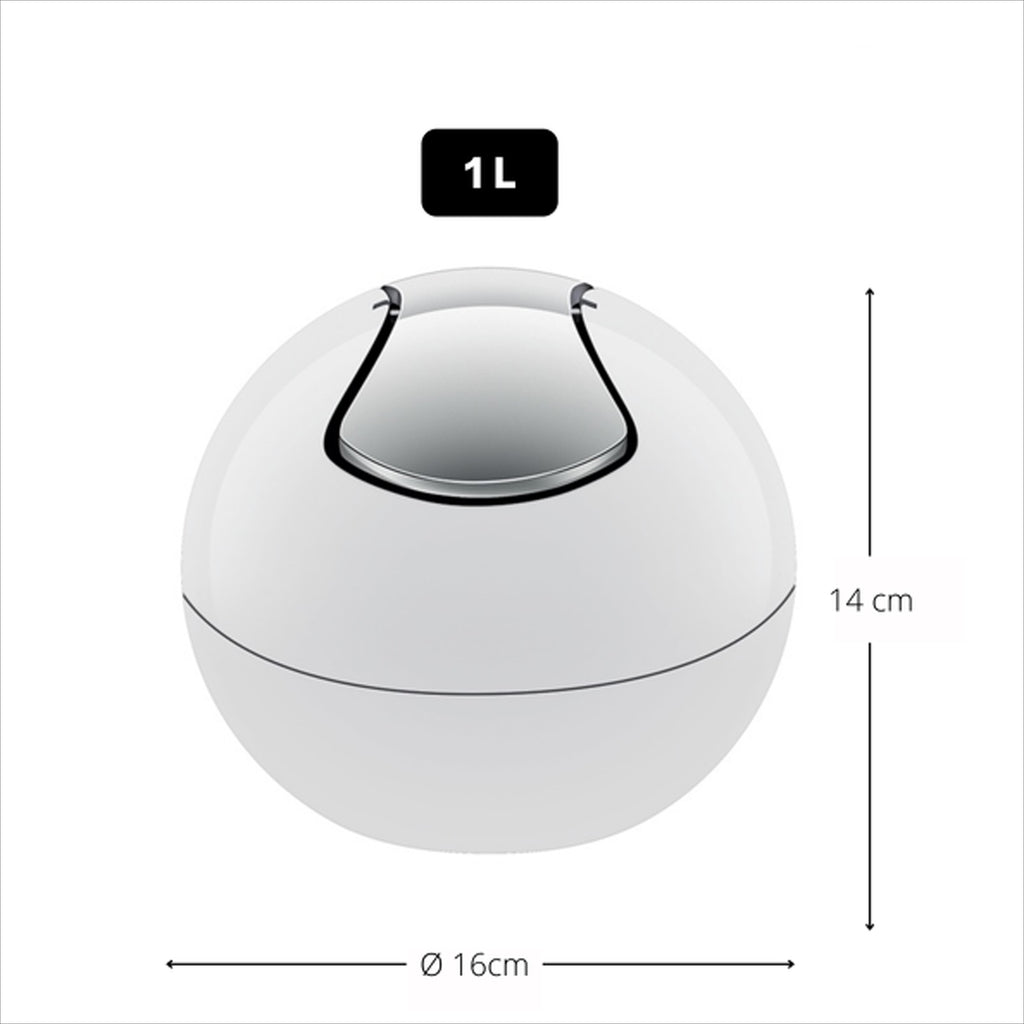 Pattumiera da 1L con coperchio basculante rimovibile modello Bowl - Bianco Lucido